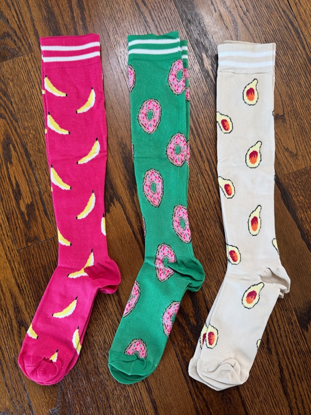 B39 Kids Knee-High Fruit & Donut Pattern Socks — Pink, Green, Cream